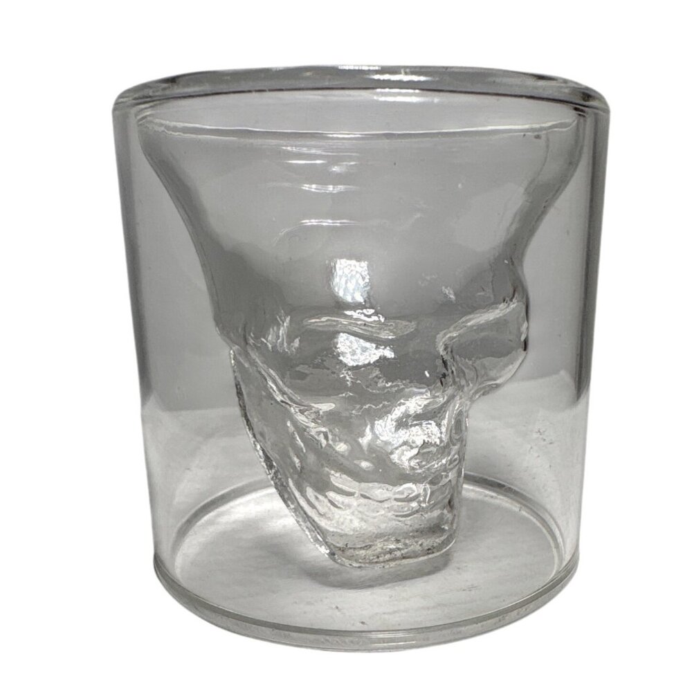 Skull Shaped Shot Glass Clear Glass Large Double Walled Design 2.75" Tall